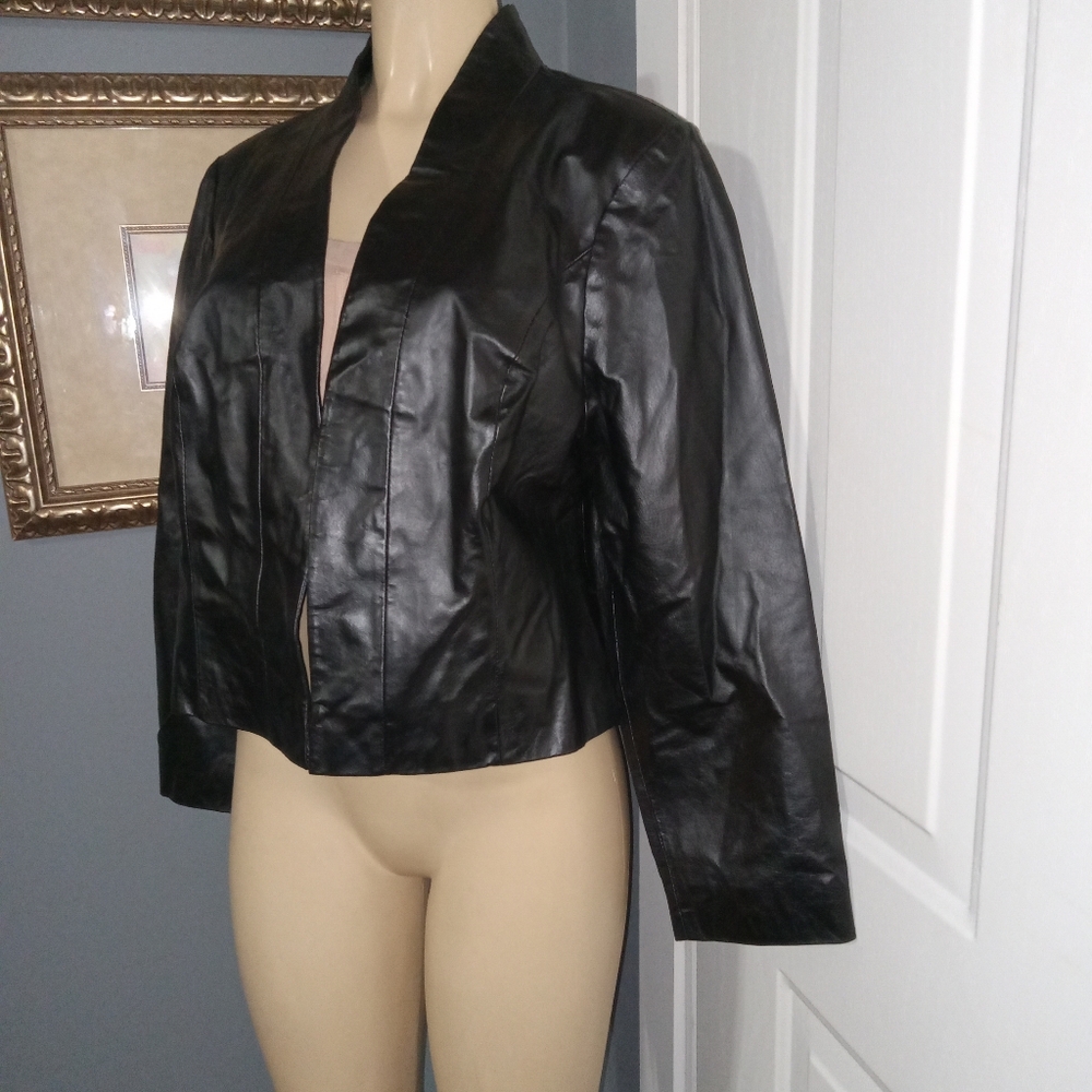 JESSICA LONDON OPEN LEATHER JACKET SZ 16 - Picture 5 of 10